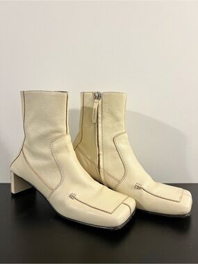 Acne Studios Women’s Cream Leather Square-Toe Ankle Boots Size EU 35